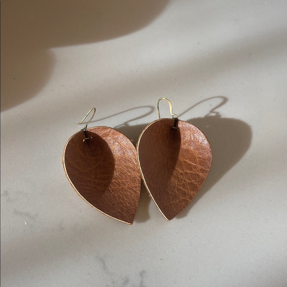 Elegant Brown Leather Leaf Earrings